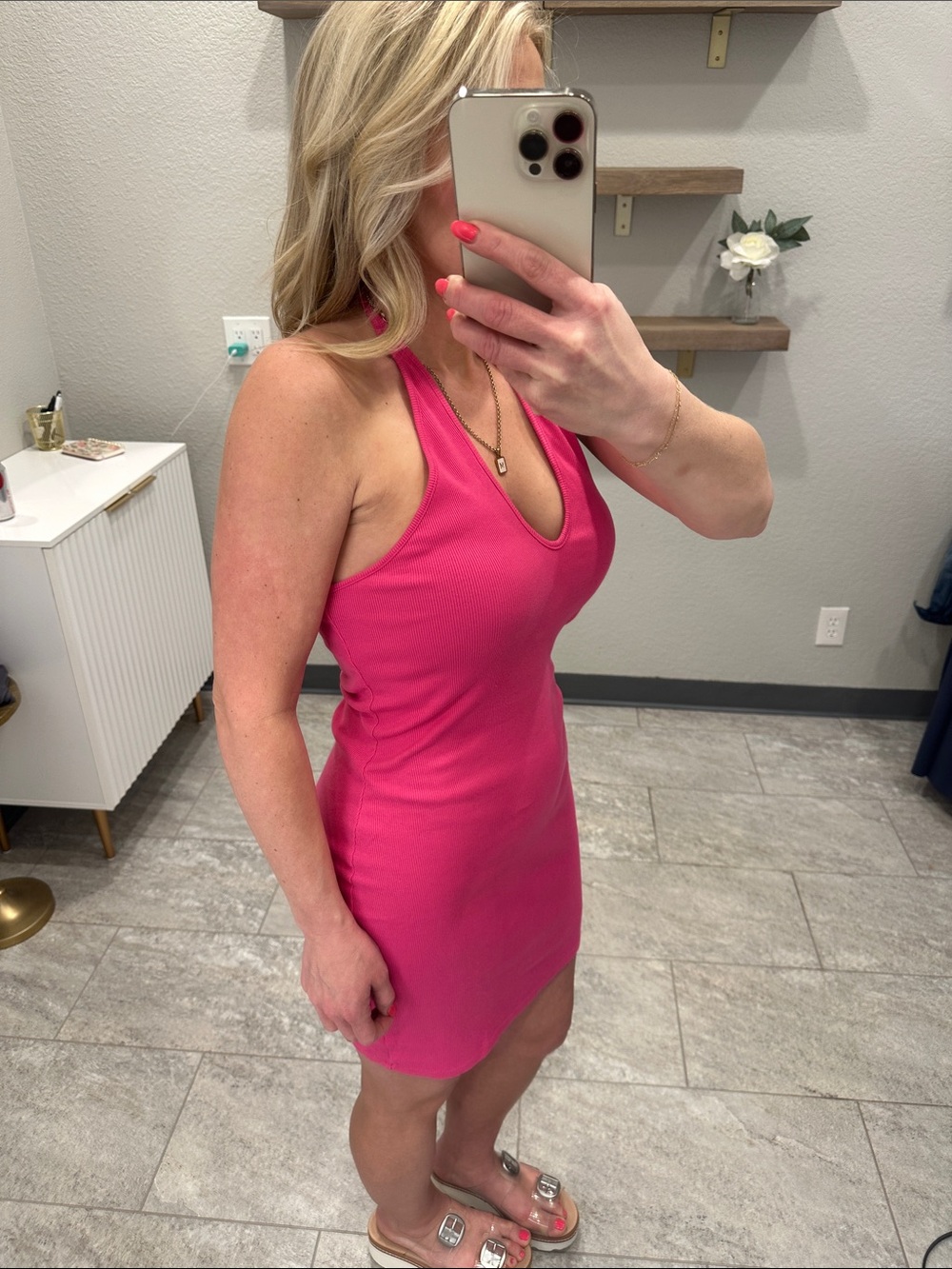 wild fable Hot Pink Ribbed Halter Mini Dress